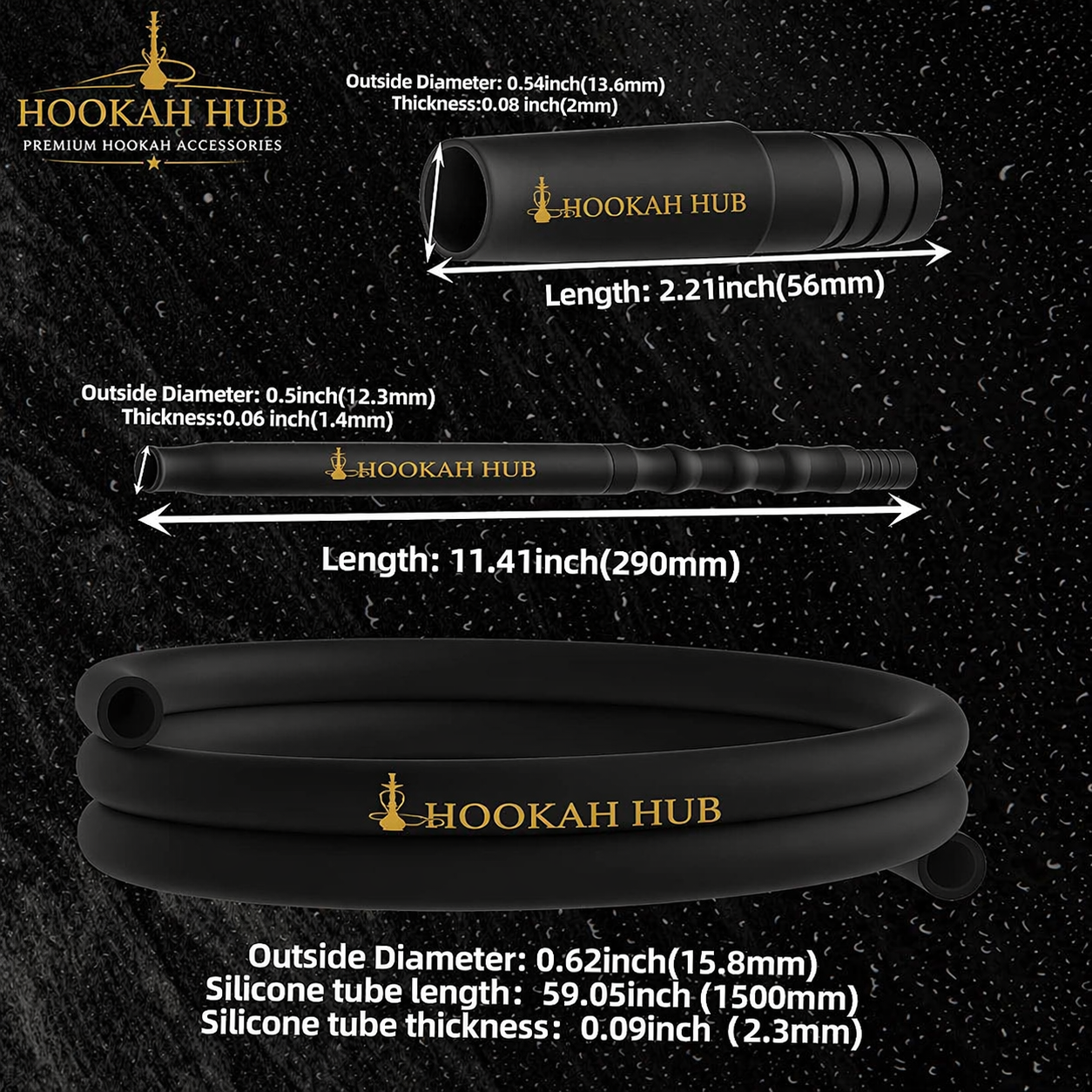 Premium Washable Silicone Hookah Hose – 1.5m with Wooden Mouthpiece