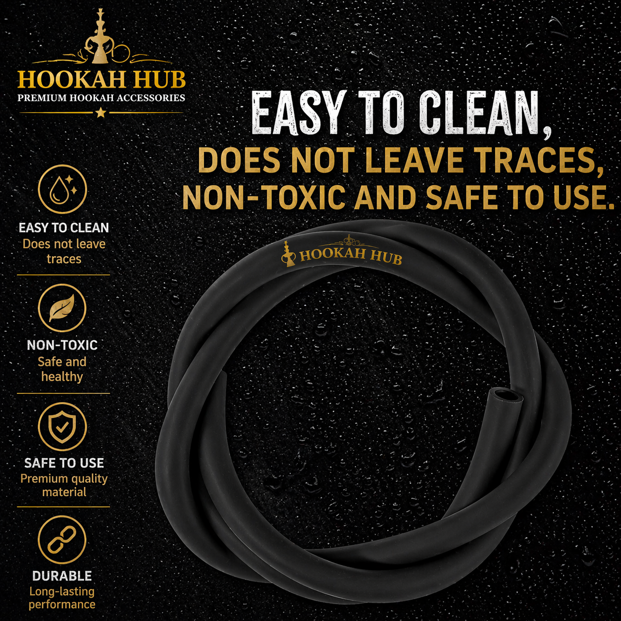 Premium Washable Silicone Hookah Hose – 1.5m with Wooden Mouthpiece