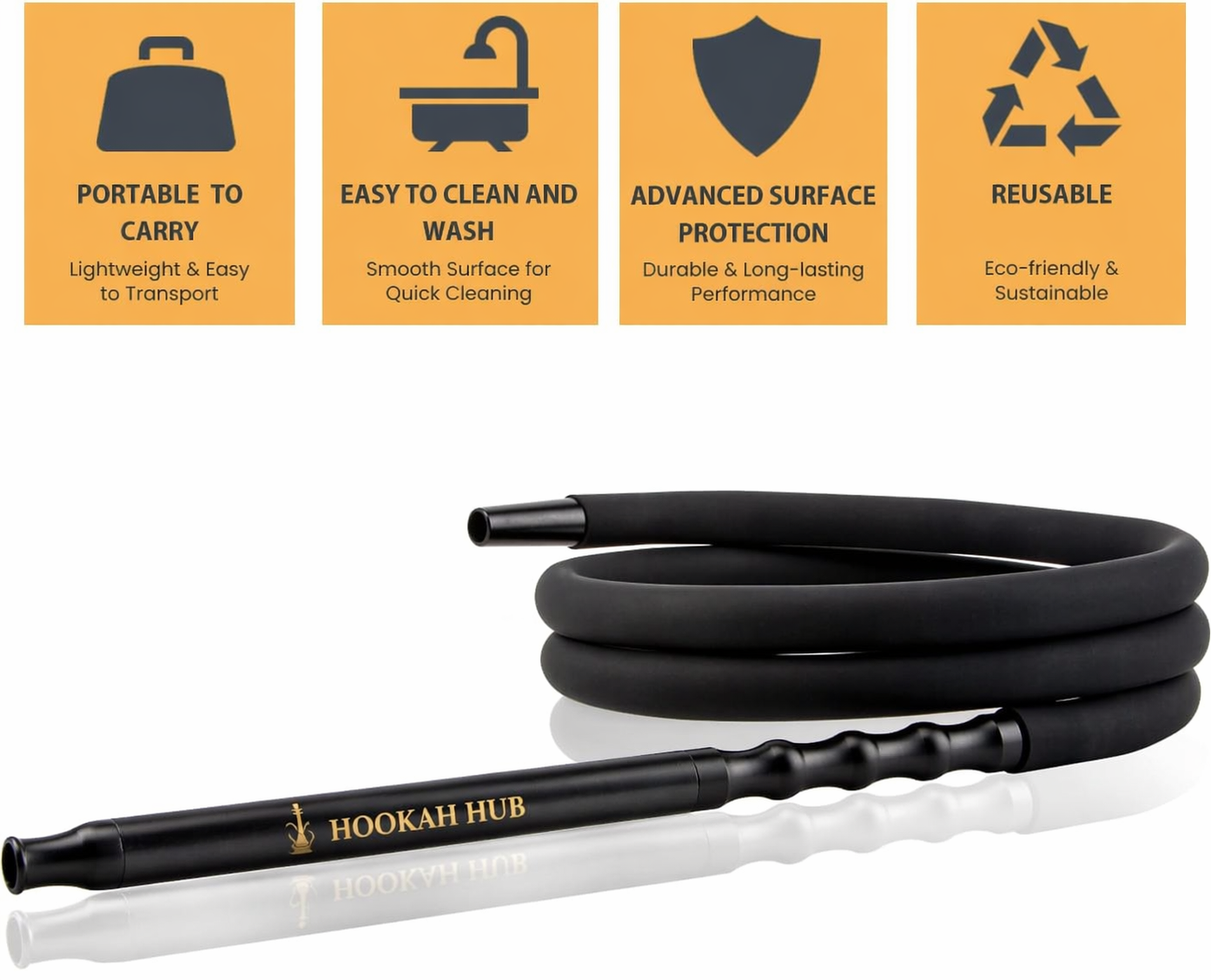 Premium Washable Silicone Hookah Hose – 1.5m with Wooden Mouthpiece