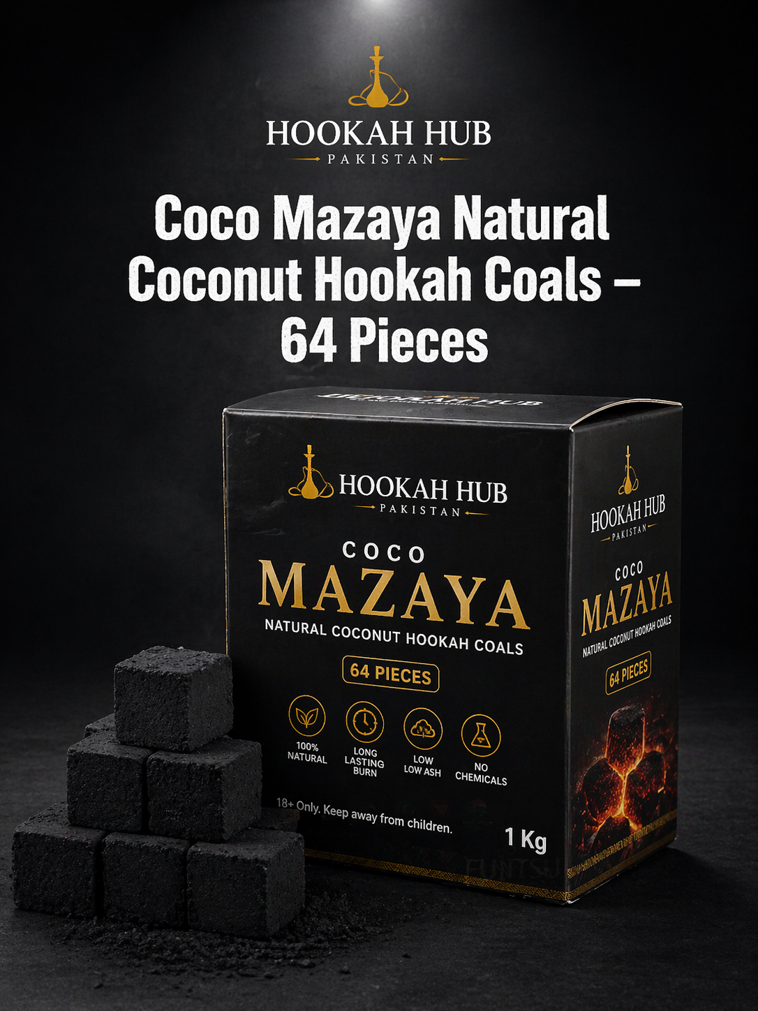 Coco Mazaya Natural Coconut Hookah Coals – 64 Pieces